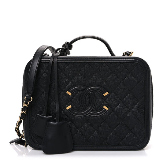 Caviar Quilted Large CC Filigree Vanity Case Black