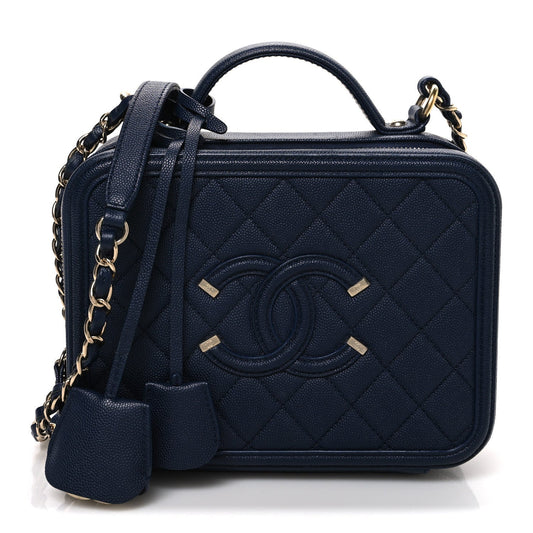 Caviar Quilted Medium CC Filigree Vanity Case Navy
