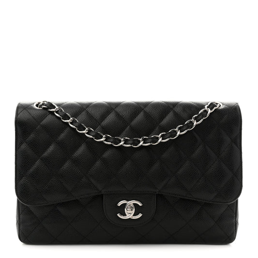 Caviar Quilted Jumbo Double Flap Black