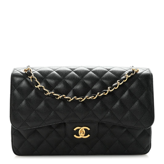 Caviar Quilted Jumbo Double Flap Black