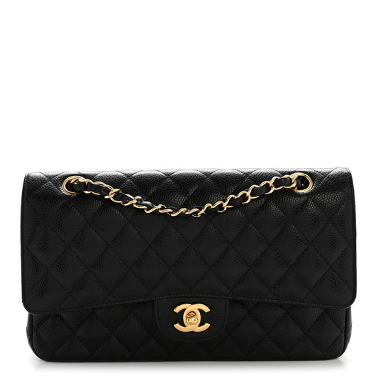Caviar Quilted Medium Double Flap Black