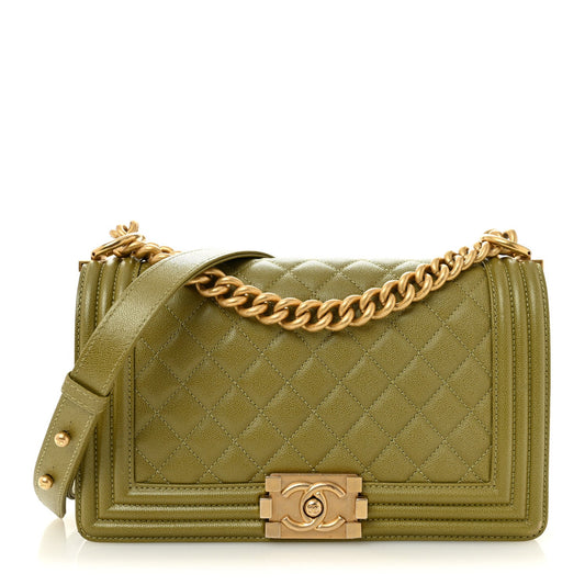 Caviar Quilted Medium Boy Flap Green