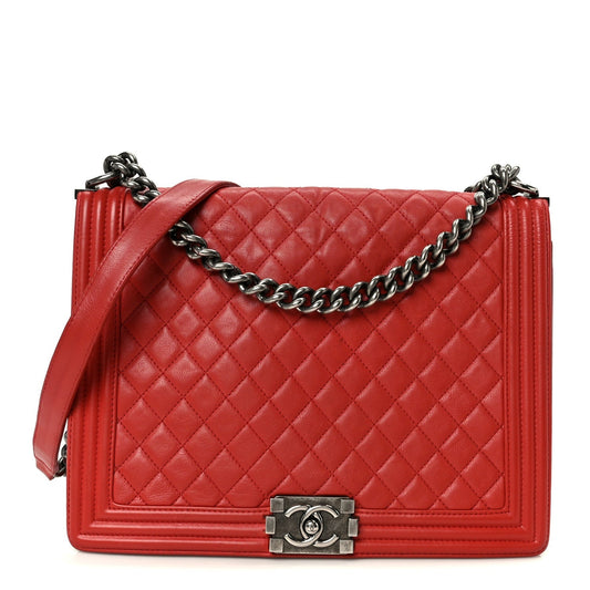 Calfskin Quilted Large Boy Flap Red