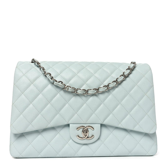 Caviar Quilted Maxi Double Flap Light Blue