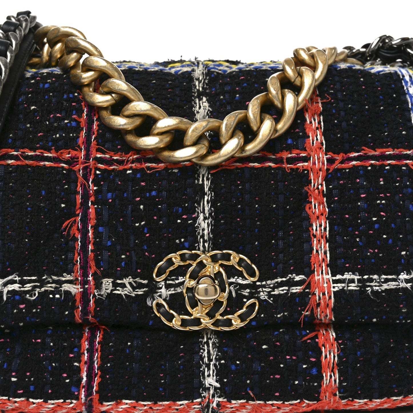 Tweed Quilted Large Chanel 19 Flap Black Orange Blue