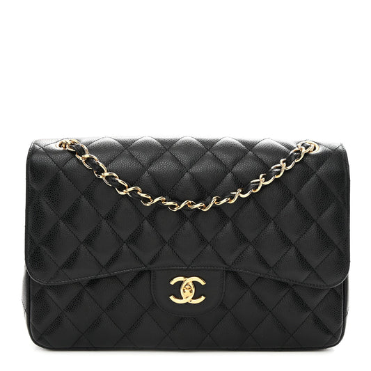 Caviar Quilted Jumbo Double Flap Black