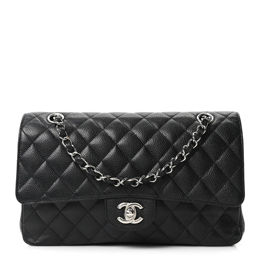 Caviar Quilted Medium Double Flap Black
