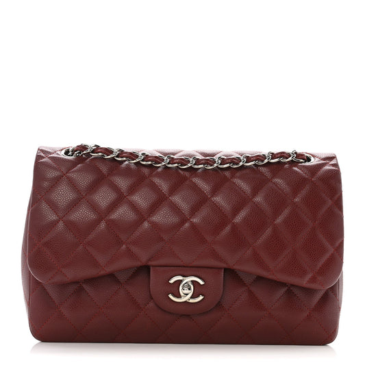 Caviar Quilted Jumbo Double Flap Dark Red