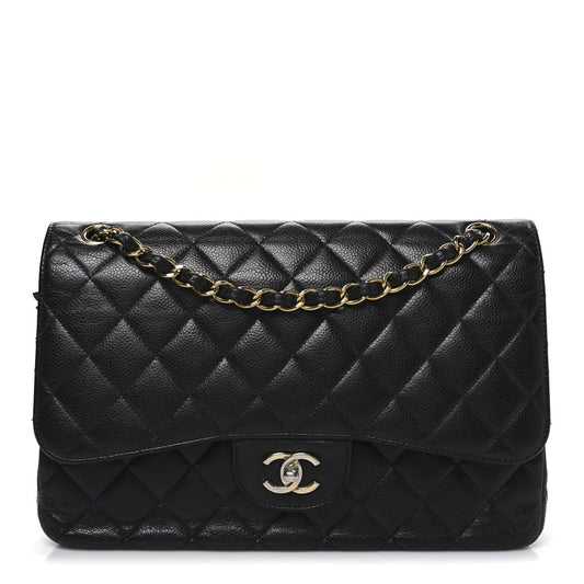 Caviar Quilted Jumbo Double Flap Black