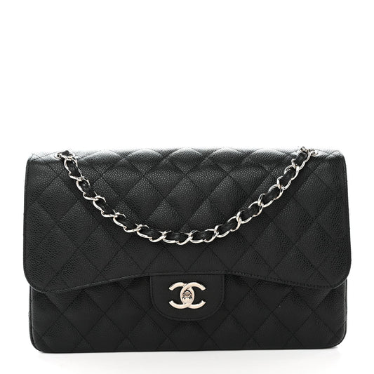 Caviar Quilted Jumbo Double Flap Black
