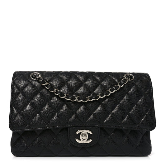 Caviar Quilted Medium Double Flap Black
