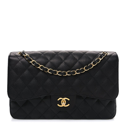 Caviar Quilted Jumbo Double Flap Black
