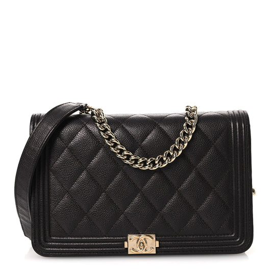 Caviar Quilted Boy Wallet On Chain WOC Dark Brown