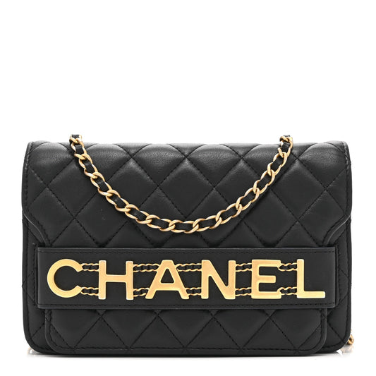 Calfskin Quilted Enchained Wallet On Chain WOC Black