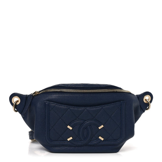 Caviar Quilted Filigree Waist Bag Blue