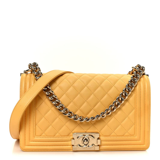 Calfskin Quilted Medium Boy Flap Yellow