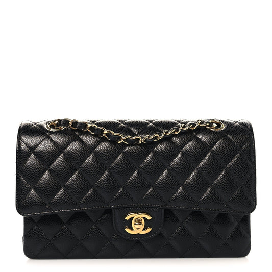Caviar Quilted Medium Double Flap Black