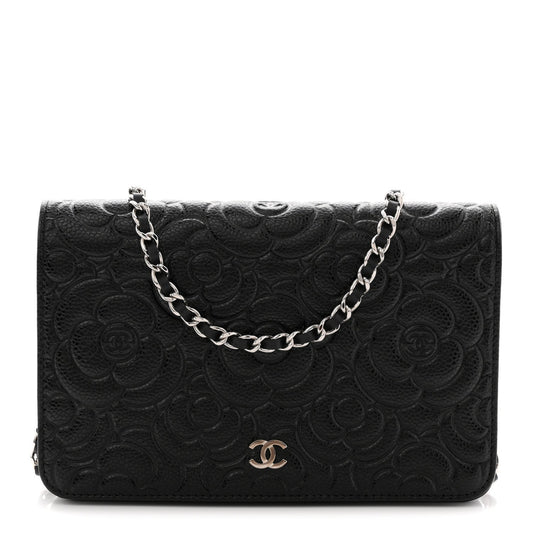 Caviar Camellia Embossed Wallet On Chain WOC Black