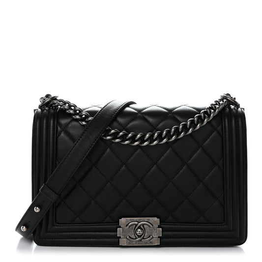 Calfskin Quilted Medium Boy Flap Black