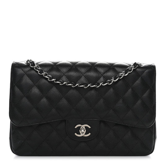 Caviar Quilted Jumbo Double Flap Black