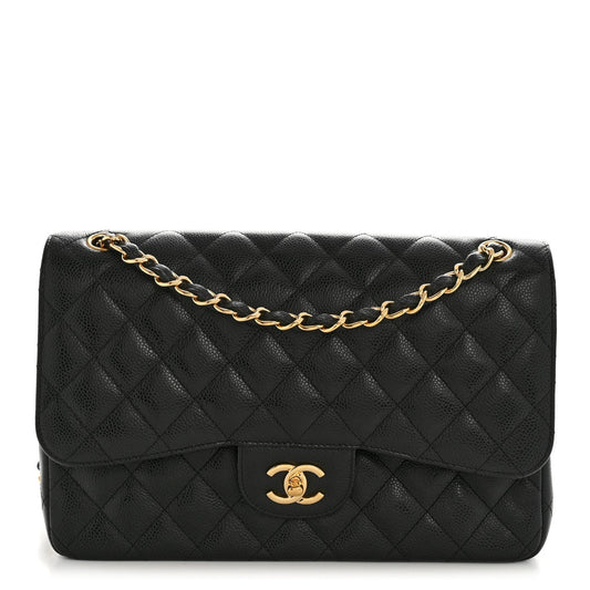 Caviar Quilted Jumbo Double Flap Black