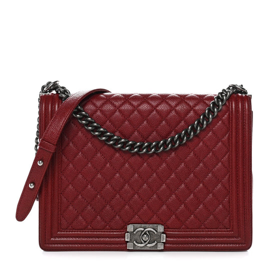 Caviar Quilted Large Boy Flap Dark Red