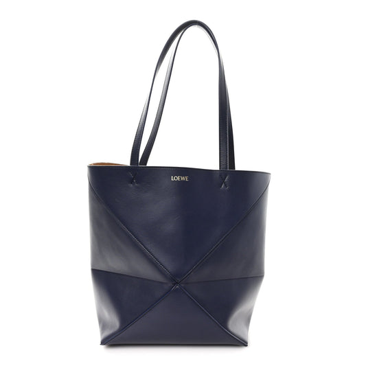 Shiny Calfskin XL Puzzle Fold Tote Abyss Blue