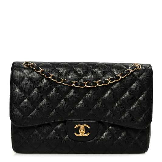 Caviar Quilted Jumbo Double Flap Black