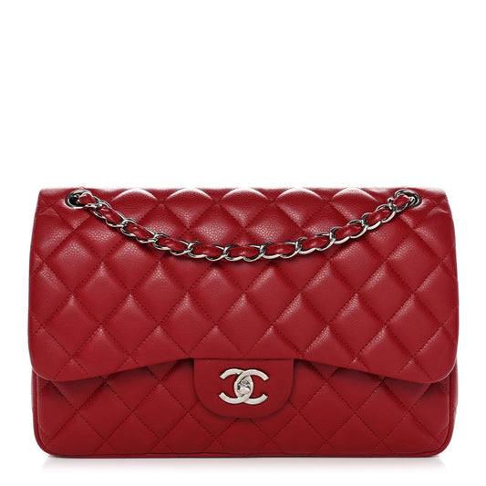 Caviar Quilted Jumbo Double Flap Dark Red
