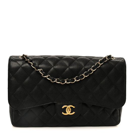 Caviar Quilted Jumbo Double Flap Black