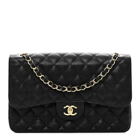 Caviar Quilted Jumbo Double Flap Black