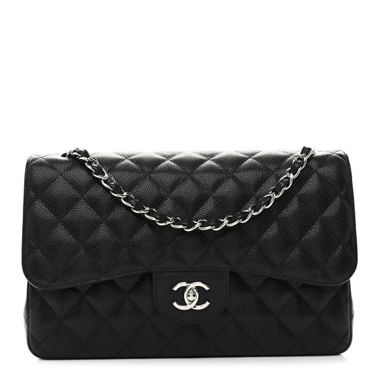Caviar Quilted Jumbo Double Flap Black
