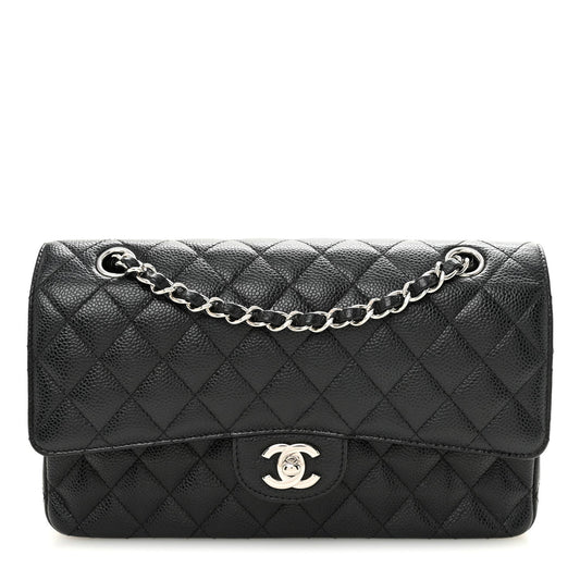 Caviar Quilted Medium Double Flap Black