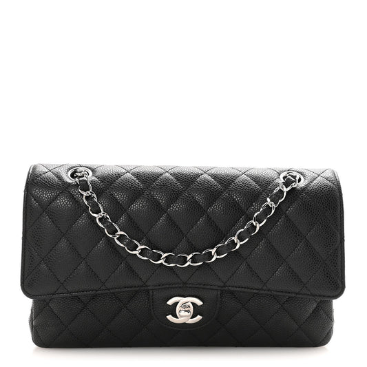 Caviar Quilted Medium Double Flap Black