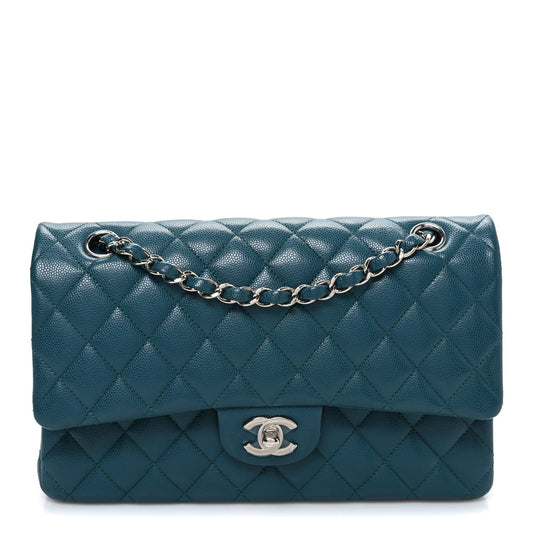 Caviar Quilted Medium Double Flap Dark Turquoise