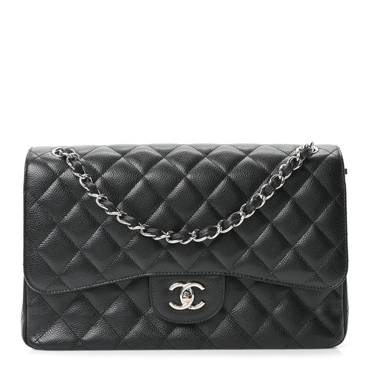 Caviar Quilted Jumbo Double Flap Black