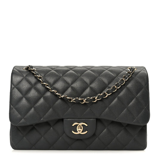 Caviar Quilted Jumbo Double Flap Dark Grey