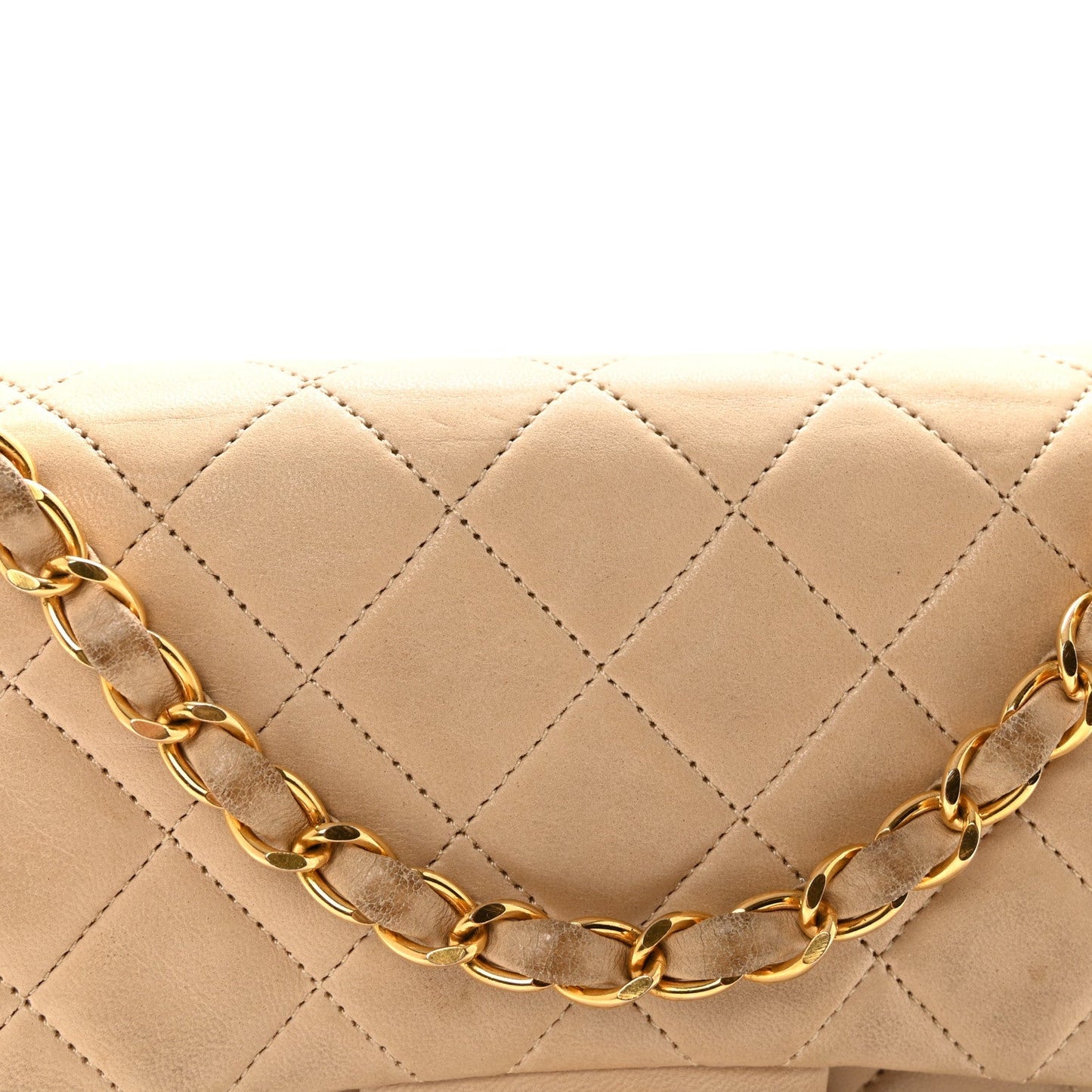 Lambskin Quilted Small Double Flap Beige