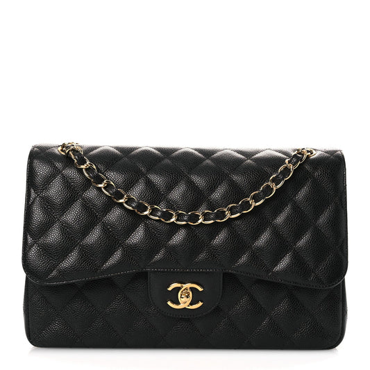Caviar Quilted Jumbo Double Flap Black