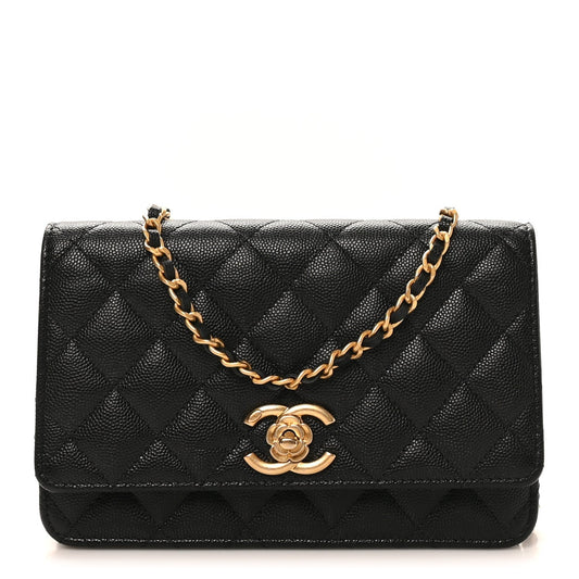 Caviar Quilted Camellia Wallet On Chain WOC Black