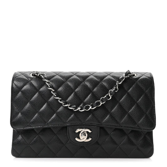 Caviar Quilted Medium Double Flap Black
