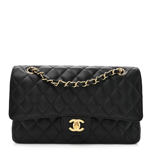Caviar Quilted Medium Double Flap Black