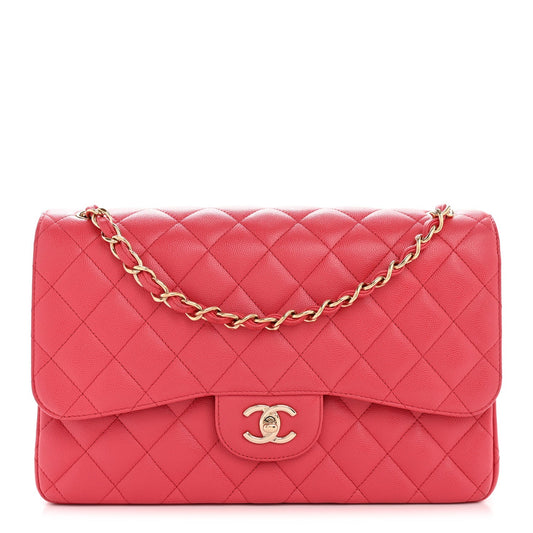 Caviar Quilted Jumbo Double Flap Dark Pink