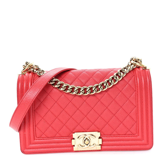 Caviar Quilted Medium Boy Flap Red