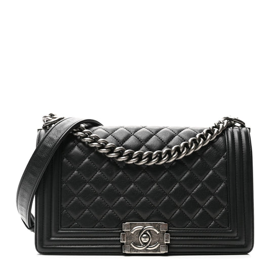 Calfskin Quilted Medium Boy Flap Black