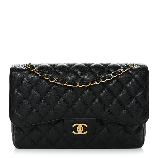 Caviar Quilted Jumbo Double Flap Black