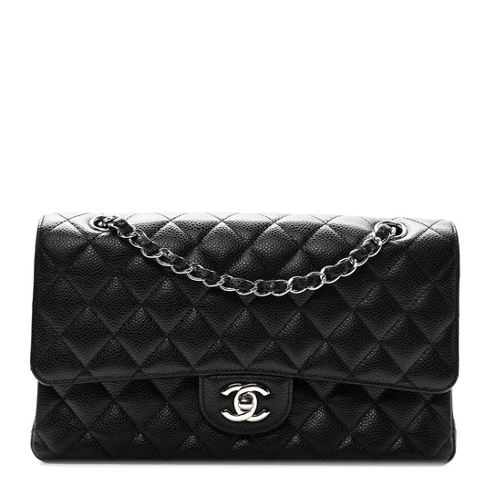 Caviar Quilted Medium Double Flap Black